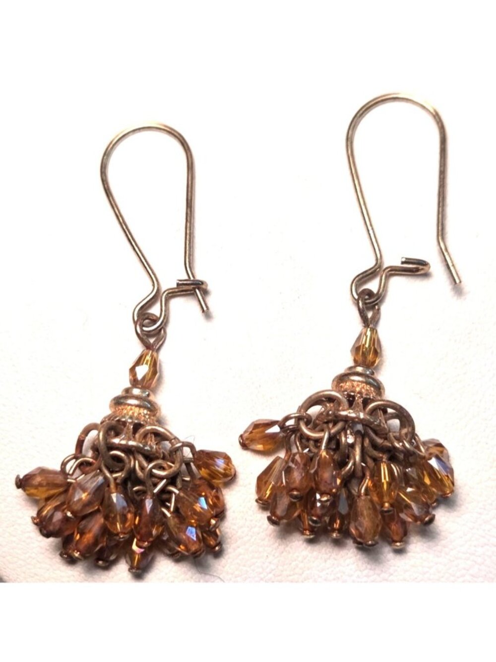 Vintage-Style Gold-Tone Chandelier Earrings With Amber Glass Beads Dangle Design